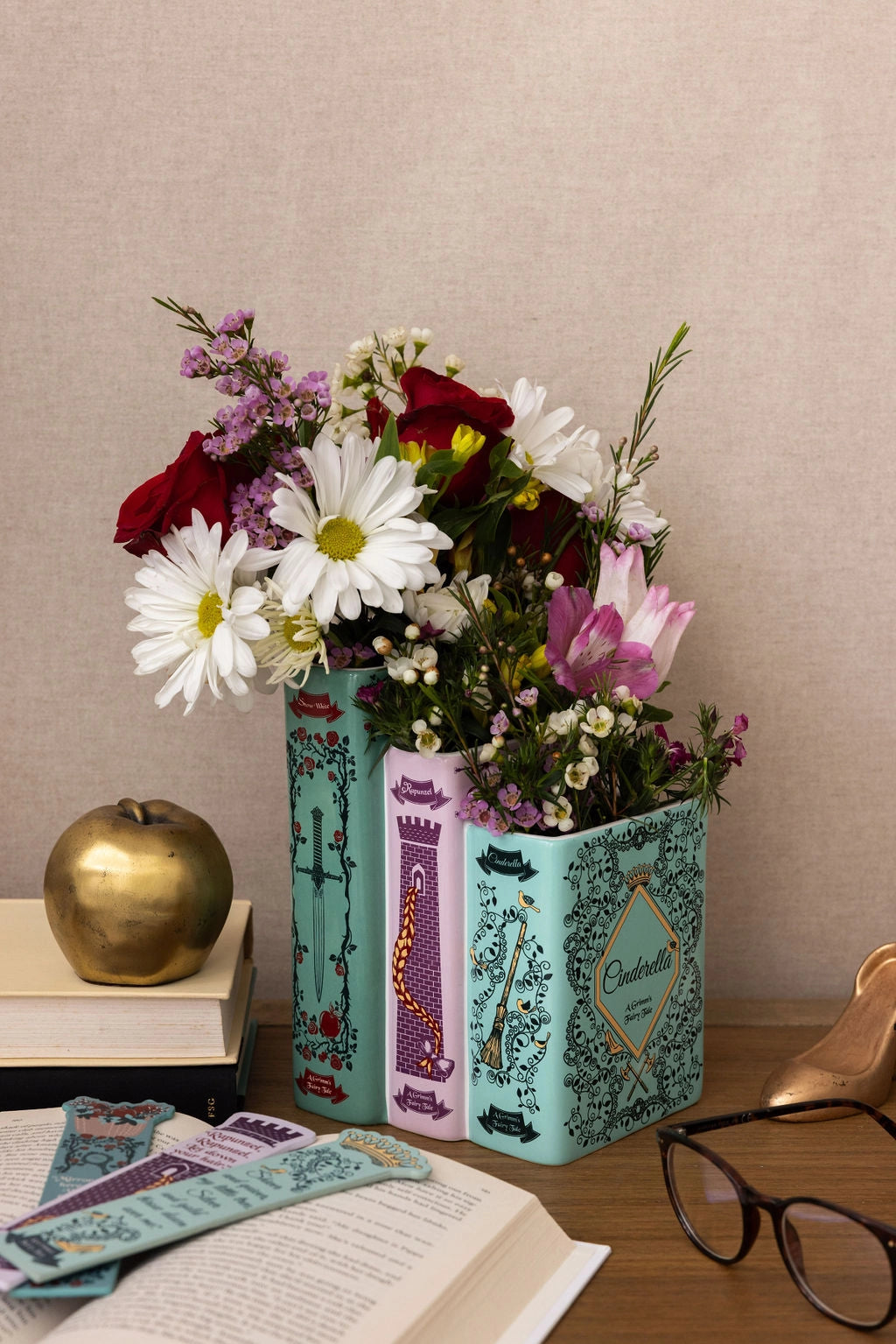 Triple book vase with Grimm's fairy tales
