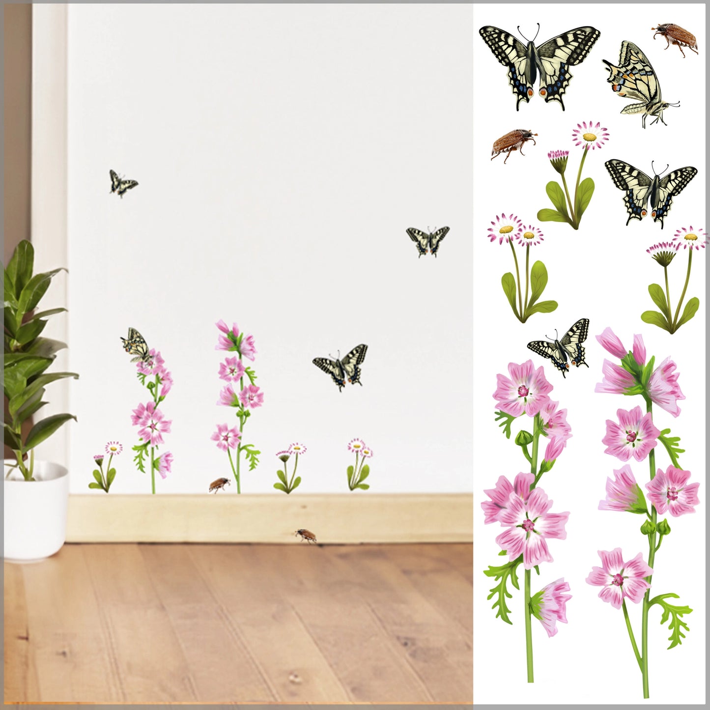 Wall sticker with wild flowers in pink