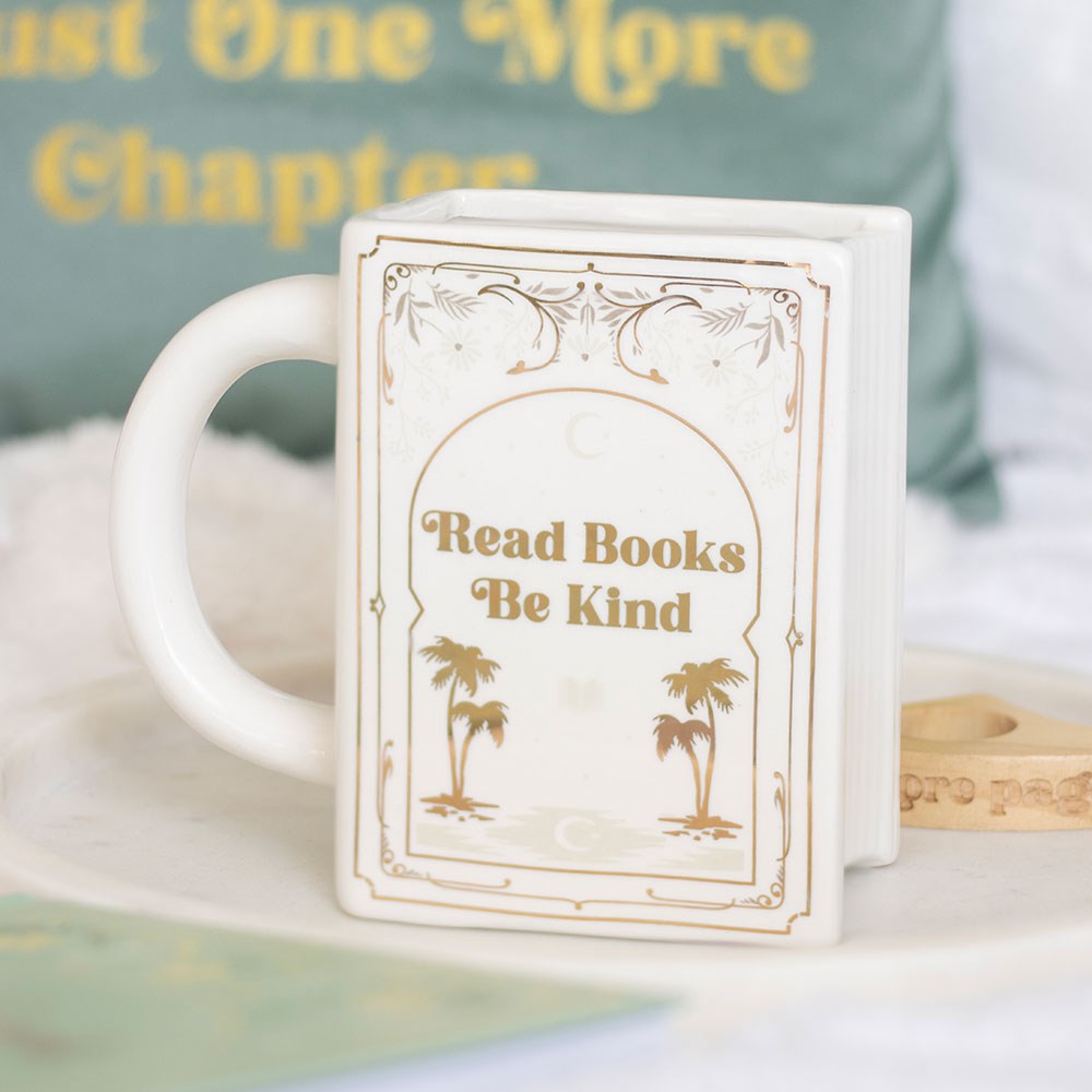 Read books and be kind book-shaped mug