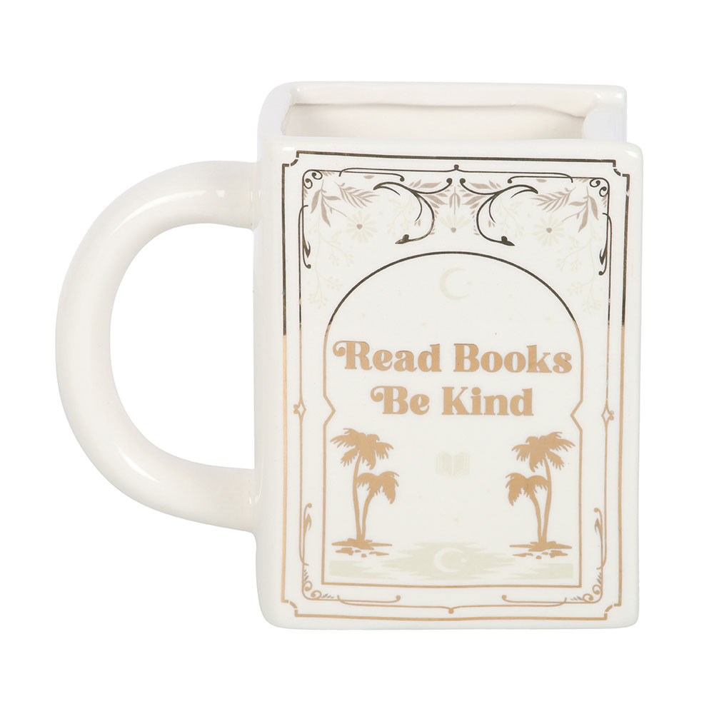 Read books and be kind book-shaped mug