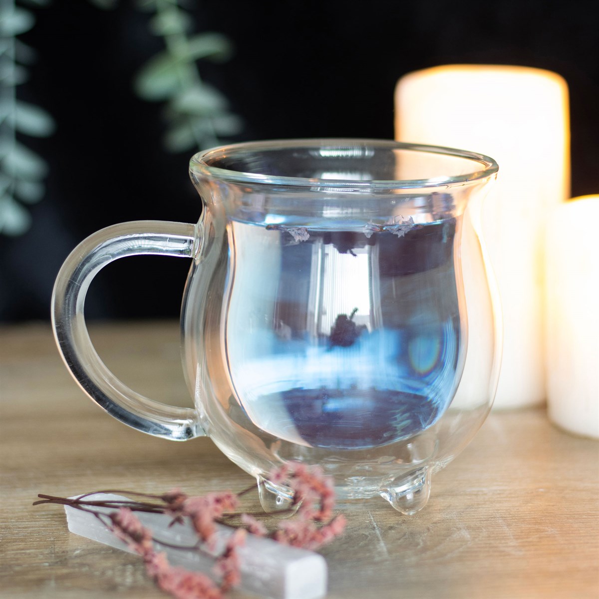 Clear double-walled glass kettle mug