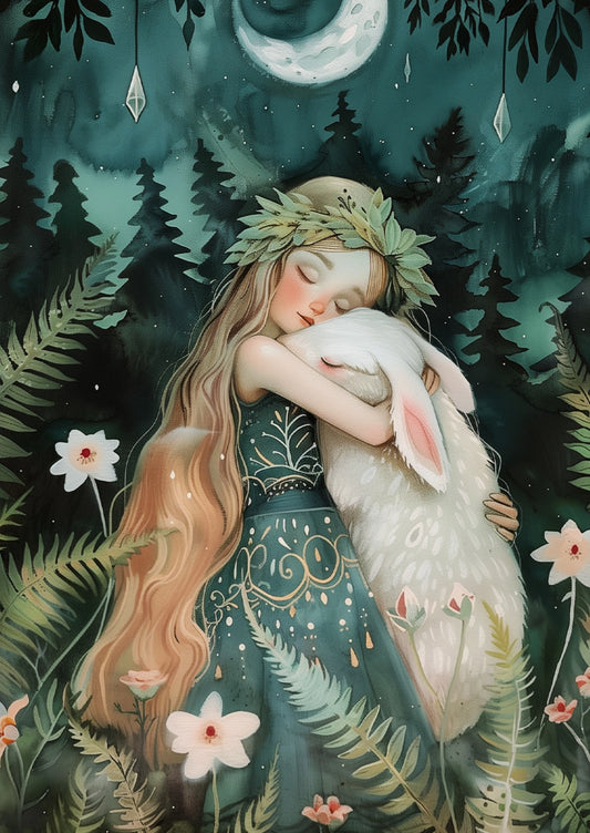 Hugging animals rabbit A6 card