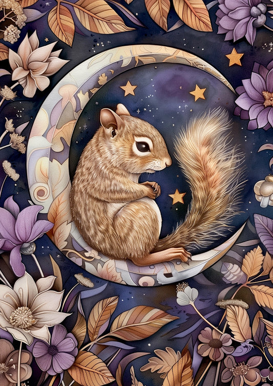 Moon animals squirrel A6 card
