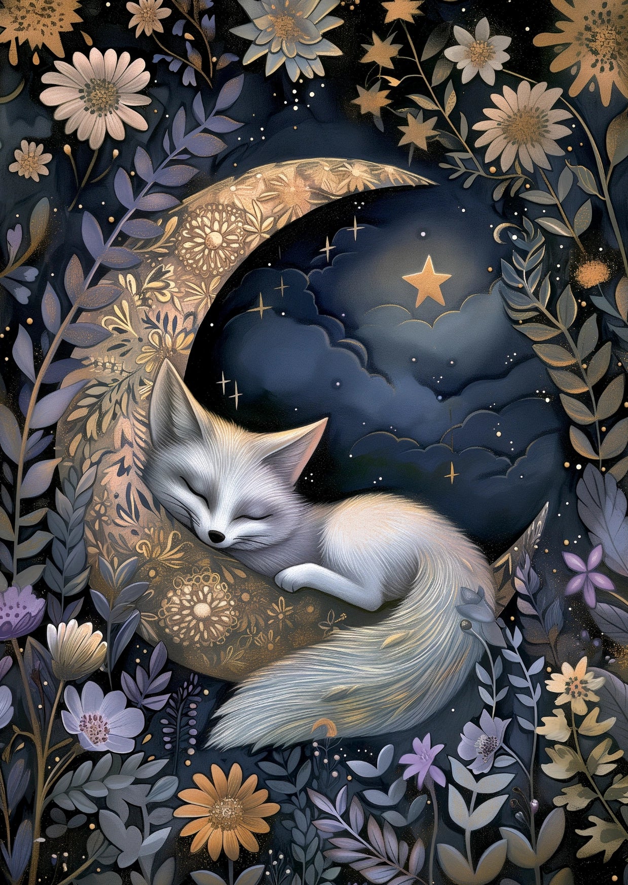 Moon animals fox A6 card