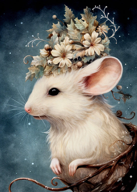 Mystical Christmas animals mouse A6 card