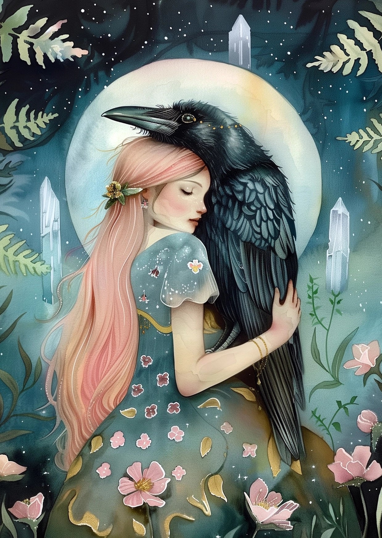 Hugging animals raven A6 card