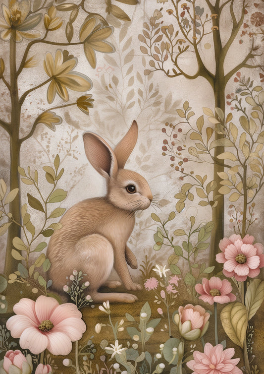 Woodland spring animals rabbit A6 card